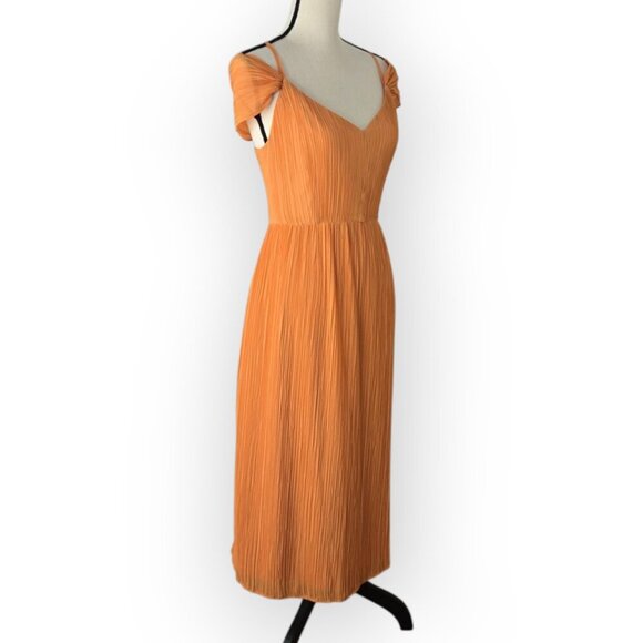 Express Orange Off Shoulder Crinkle Pleat Midi Dress Large - Picture 5 of 10